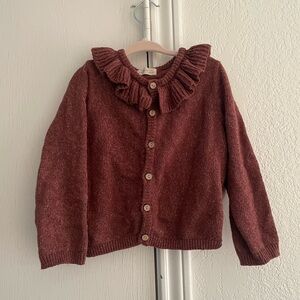 Quincy Mae Ruffled Maroon Kids Cardigan